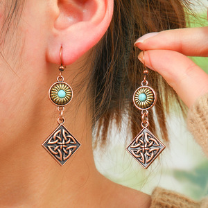 Bohemian Geometric <b>Drop</b> Earrings Alloy Antique <b>Bronze</b> Plated Women's Fashion Jewelry - Product Image 2