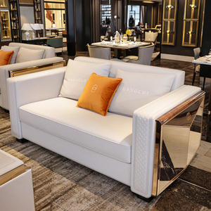 Canapé d'angle de <span class=keywords><strong>marque</strong></span> <span class=keywords><strong>italienne</strong></span> pour salon, canapé deux places, cuir blanc européen, canapés de luxe avec décoration en bois, vente directe d'usine - Product Image 5