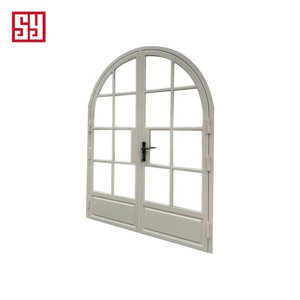 Porte française en acier et fer forgé de style français à dessus rond finition blanche - Product Image 4