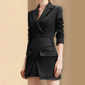 Elegante Vestido Tipo Blazer para Mujer con Cuello de Satén Manga Larga Botones de Negocios Estilo Casual de Otoño Color Sólido Cintura Natural - Product Image 4