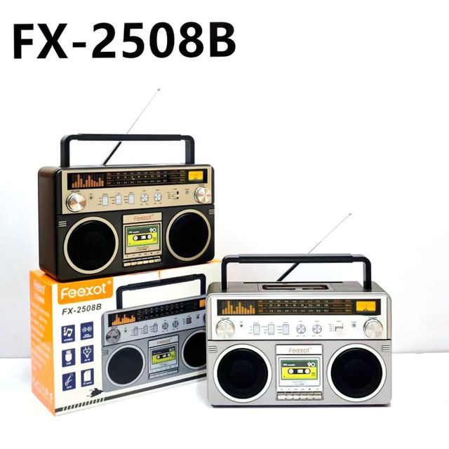 FEEXOT FX-2508B Retro Portable WIRELESS BT Speaker with FM/AM/SW Radio, Dual Stereo Speakers, USB/TF/AUX, Carry Handle