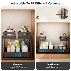 2-Tier Expandable <b>Under</b> Sink Pull Out Organizer, Height Adjustable Drawers With Upgraded Ball-Bearing Slides Cabinet Organizer - Product Image 2