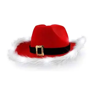 Cheap Men and Women Light Up LED Red & White Santa Claus Christmas Cowboy Hat for Christmas Party Supplies