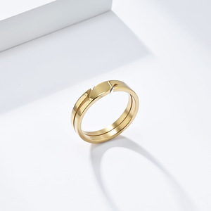 Minimalist Unisex <b>Titanium</b> Steel <b>Ring</b> Geometric Openwork Design For Couple Jewelry Gift Black Gold Silver Color Options - Product Image 3