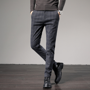 Precio barato Negro Gris Azul Hombres Causal Estilo británico Slim Fit Plaid Check Chino Pantalones para hombres - Product Image 4