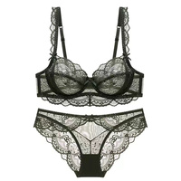 Soutien-gorge transparent ultra-mince sans éponge avec gros seins petit ensemble de soutien-gorge de lingerie sexy en dentelle