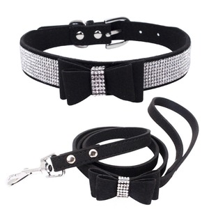 Pink Rhinestone <b>Bow</b> Dog Collar Leash Set Microfiber Metal Buckle Small Breed Pet Accessory - Product Image 5
