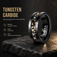 Bague en tungstène noir 8 mm, finition martelée, incrustation opale grès, ajustement confortable, pour mariage, fiançailles, anniversaire, couples