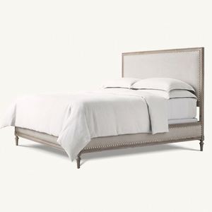 Muebles de Dormitorio, Cama Doble de Madera Maciza Vintage, Estructura de Cama con Panel de Tela para Casa u Hotel - Product Image 1