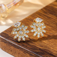 Anting-anting bunga zircon model rok, lapis emas 18K, tembaga, gaya Prancis, perhiasan mewah untuk wanita