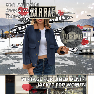 Veste en jean en coton tendance automne-hiver 2026 pour femmes avec doublure en fourrure, doublure amovible, style vintage décontracté - Product Image 2