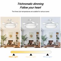 Ventilateur de plafond en plastique à moteur CC avec télécommande pliable, avec lustre et refroidissement par air, ventilateur de plafond suspendu