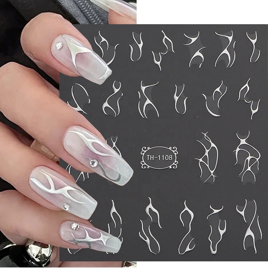 Glamorous 3D Metallic Swirl Acrylic Nails