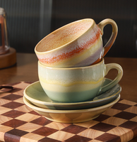 Rétro tasses grès Jumbo Latte tasses réactive glaçure tasse à café en céramique avec sauce pour bureau et maison
