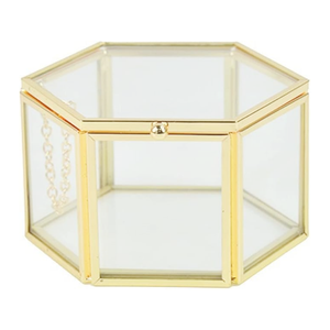 Lussuosa Scatola Portagioie in Vetro, Porta Anelli Nuziali, Espositore Geometrico Esagonale, Regalo di San Valentino per Lei - Product Image 1