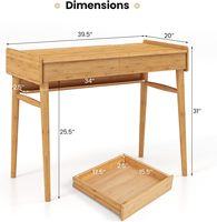 Bureau d'ordinateur de bureau à domicile en bambou avec 2 tiroirs de rangement et une étagère ouverte, bureau de maquillage, bureau d'écriture pour chambre à coucher, étude
