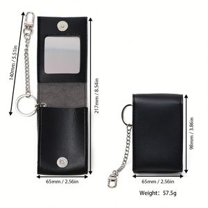 Stocked 6 Colors Pu Leather Lady <b>Lipstick</b> Holder Keychain Mirror Magnetic Closure Hanging Case Portable Lip Gloss Pocket - Product Image 6