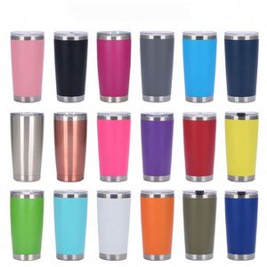 20oz Bulk Tumblers Insulated Double Wall Travel Coffee Mugs Durable Powder Coated Stainless Steel Tumblers <b>with</b> Lid and <b>Straw</b> - Product Image 1