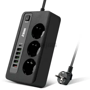 AMJ-04 PD20W+QC3.0 EU W 3 Outlet 10A 250V Power Strip with 20W USB 2m Cable Length Customizable Support