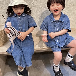 2025 Zomer <span class=keywords><strong>Baby</strong></span> Jongens En Meisjes Kleding Sets Korte Mouwen Casual <span class=keywords><strong>Baby</strong></span> Meisje Jurk En Jongens Denim Mode Tweedelig Pak Lbc - Product Image 4