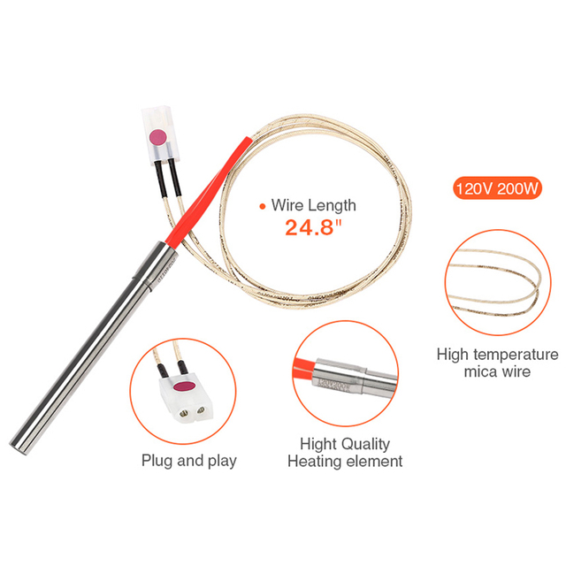 200W 120V Replacement Hot Rod Pellet Ignitor Fireplace Heating element for Traeger Wood Pellet Grills
