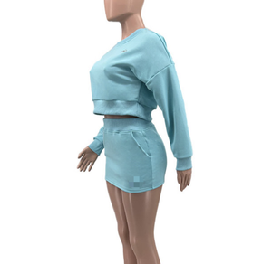 Комплект из двух предметов PEEQI: американский повседневный костюм с длинным рукавом, топ-пуловер и облегающая мини-юбка для женщин - Product Image 4