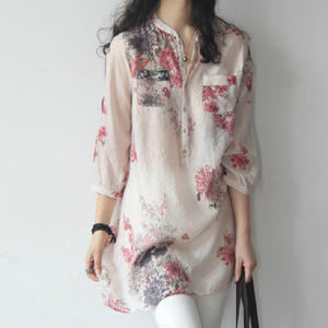 Camisa de Manga Larga YiXin para Mujer, Tejida en Poliéster/Algodón, Cuello Alto, Estampado Floral, Transpirable, de Secado Rápido, Informal, para Verano 2022 - Product Image 3