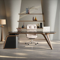 Bureau en cuir de selle de luxe haut de gamme, table moderne en bois massif, bureau d'étude de villa, bureau d'ordinateur pour patron et président