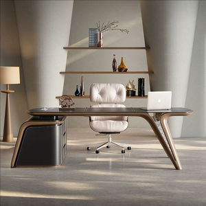 高級サドルレザーデスクモダンなソリッドウッドテーブルヴィラ研究ボスと社長オフィスコンピュータデスク - Product Image 2