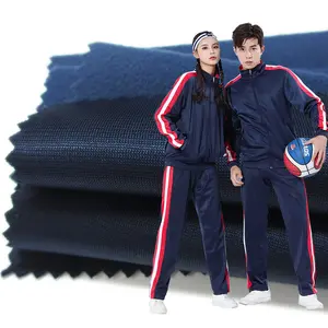 Dark blue plain dyed 190gsm 100 polyester tricot fabric women winter athletic wear fabric for wholesale sweatsuits