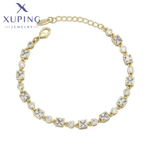 X000925645 Xuping Sieraden Vierkant Rond Diamant Set Zirkoon Ketting Armband Dames 14K Gouden Kleur Sieraden