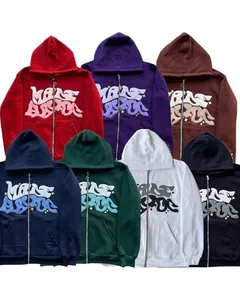 Özel logo boy zip up 3d puf baskılı kapüşonlu svetşört erkekler yüksek kalite pamuk ağır ağırlık kalın GSM 345g hoodie erkekler