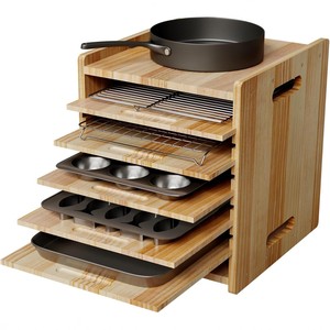Estante de almacenamiento vertical de madera para cocina, organizador de bandejas de hornear de 7 niveles, gabinete portátil para utensilios de cocina y repostería. - Product Image 1