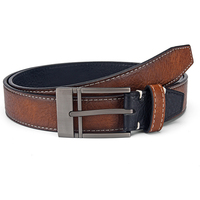 Ceinture pour homme en similicuir bicolore avec bords peints, ceinture en cuir PU avec surpiqûres contrastées et boucle à ardillon couleur bronze pour les affaires