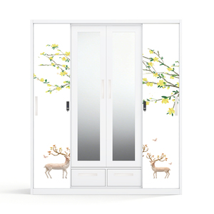 Armoire en acier imprimé avec 4 portes coulissantes et miroir pour chambre à coucher - Product Image 1