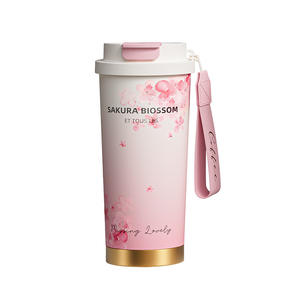 Tasse <span class=keywords><strong>thermos</strong></span> rose sous vide pour femme fleur de cerisier 316 acier inoxydable Double paroi conception montée sur voiture 500ml 6-12 heures paille thermique - Product Image 5