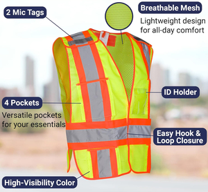 Khả năng hiển thị cao ANSI Class 2 an toàn <span class=keywords><strong>vest</strong></span> 5 điểm ly khai nhanh chóng phát hành lưới phản quang quần áo Hi VIS làm việc an ninh <span class=keywords><strong>vest</strong></span> - Product Image 3