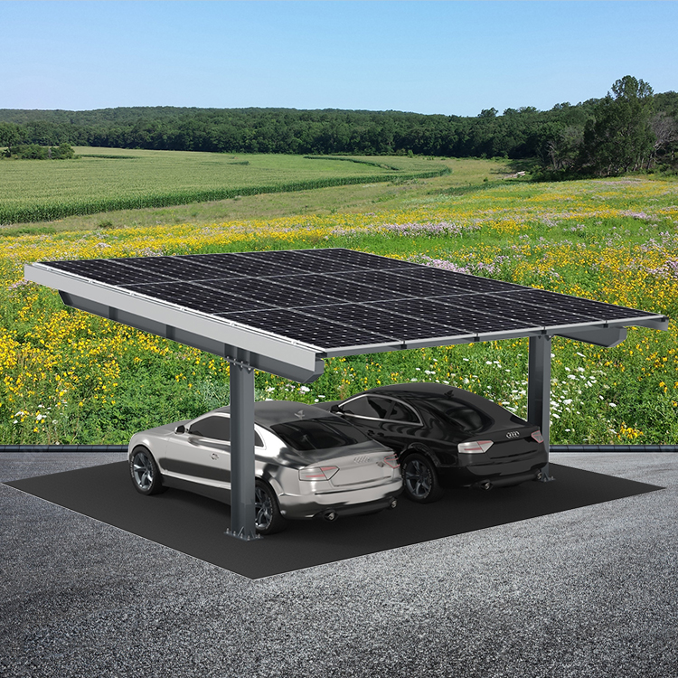 Abri d'auto solaire en aluminium, supports de montage de stationnement de voiture pour deux voitures, prévention de l'eau