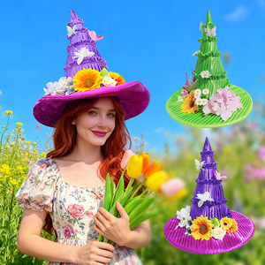 Chapeau de sorcière Luling Yaoyao, taille unique, violet, vert, floral, accessoire photo pour fête - Product Image 1