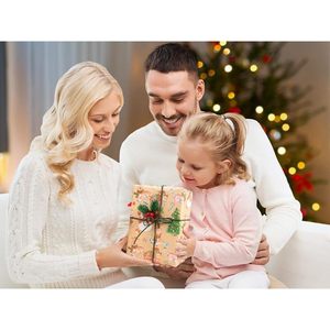 Christmas Wrapping Paper Kraft Reindeer Snowman Tree 17 In X 32.8 Ft Holiday Gift <b>Wrap</b> - Product Image 6
