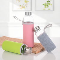 Bouteille d'eau sport en verre sans BPA de haute qualité avec housse en tissu, anti-fuite, isolation thermique, bouchon à vis, compatible lave-vaisselle