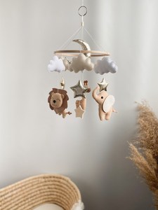 Neutro genere boho custom nursery decor hanging wool felt <span class=keywords><strong>safari</strong></span> animals handmade baby culla cellulari - Product Image 4
