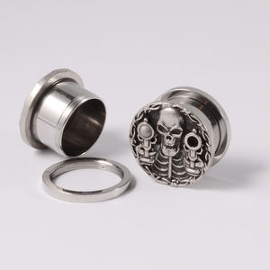 Penyumbat telinga ular baja tahan karat Skeleton Tunnel Skeleton gauge gaya Punk Expander perhiasan tindik 8mm-25mm - Product Image 6