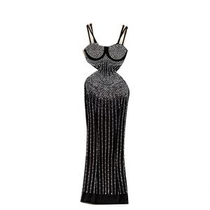 เดรสลำลองทรงเข้ารูปแบบไม่มีสายคล้องไหล่สำหรับผู้หญิง แขนกุด สีพื้น ผ้าทอธรรมชาติ ระบายอากาศได้ดี เป็นมิตรกับสิ่งแวดล้อม แต่งลูกไม้ลายเพชร สีดำ - Product Image 5