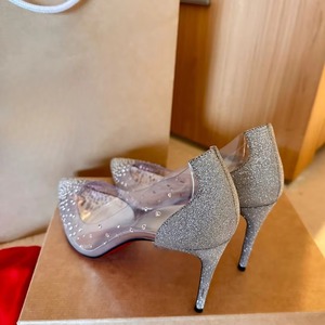 Drioshipping venta al por mayor de lujo señoras bomba de fondo rojo tacón alto diamante puntiagudo zapatos de boda cómodo PVC transparente para - Product Image 4