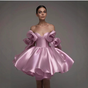 Robes de soirée courtes en satin avec nœud, sans bretelles, pour demoiselles <span class=keywords><strong>d</strong></span>'<span class=keywords><strong>honneur</strong></span>, mariage, fête, bal de promo, anniversaire, longueur genou, à lacets - Product Image 4