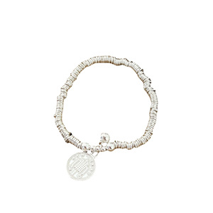 Bracelet à breloques en argent S925 pour femmes, chaîne de perles élastique avec pendentif en forme de pièce de monnaie, bijoux à porter au quotidien - Product Image 5