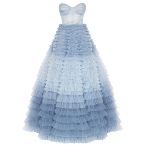 Scz082 Chic <b>Blue</b> <b>Ombre</b> Tiered Ruffles Evening <b>Dresses</b> 2023 Luxury Dubai Ball Gown Prom <b>Dress</b> for Women Wedding Party - Product Image 3