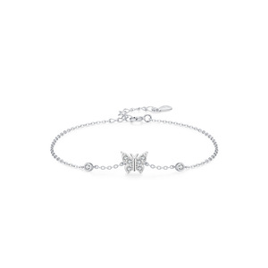 Pulsera de cadena con mariposa de circonia de corte redondo en plata de ley S925, exclusivamente para mujeres, versión de cobre personalizable. - Product Image 1