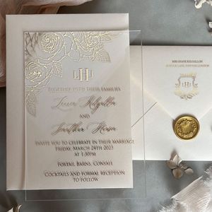 Carte blanche de luxe personnalisée avec feuille d'or, avec enveloppe en papier vélin Castle <span class=keywords><strong>Leslie</strong></span> avec feuille d'or, invitation d'exposition, invitations de mariage - Product Image 4